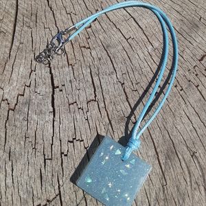 Light blue square resin pendant